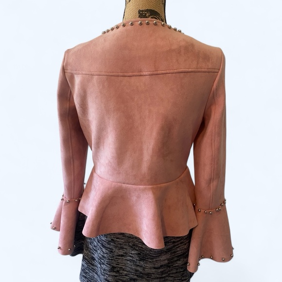 Light Rose Pink Faux Suede Bell Sleeve Jacket - Picture 5 of 12